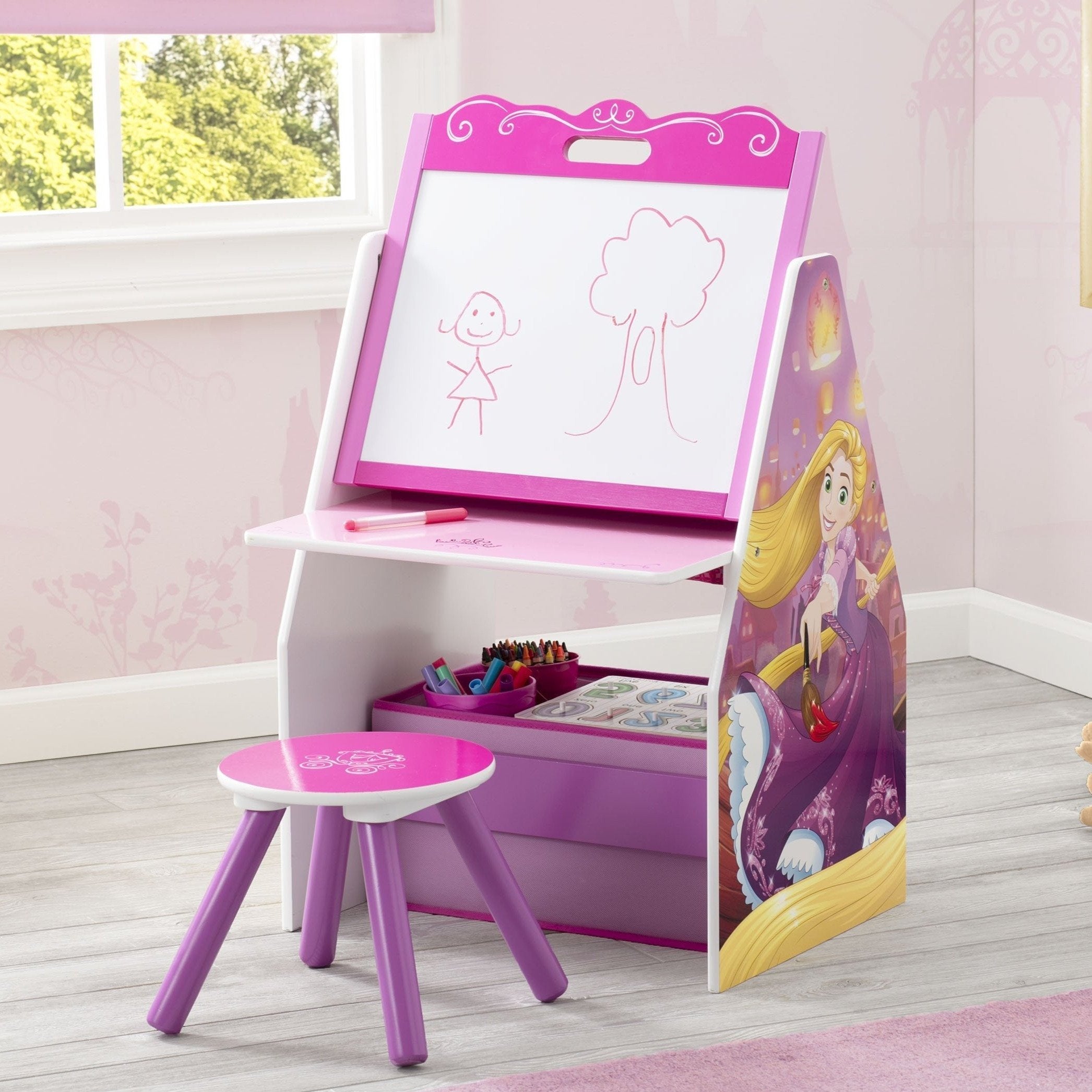 Princess Activity Center - Easel Desk with Stool & Toy Organizer