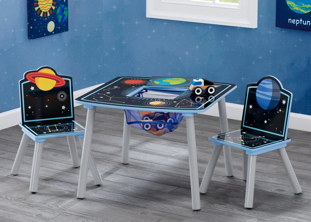 Space Adventures Kids Wood Table and Chair Set with Storage