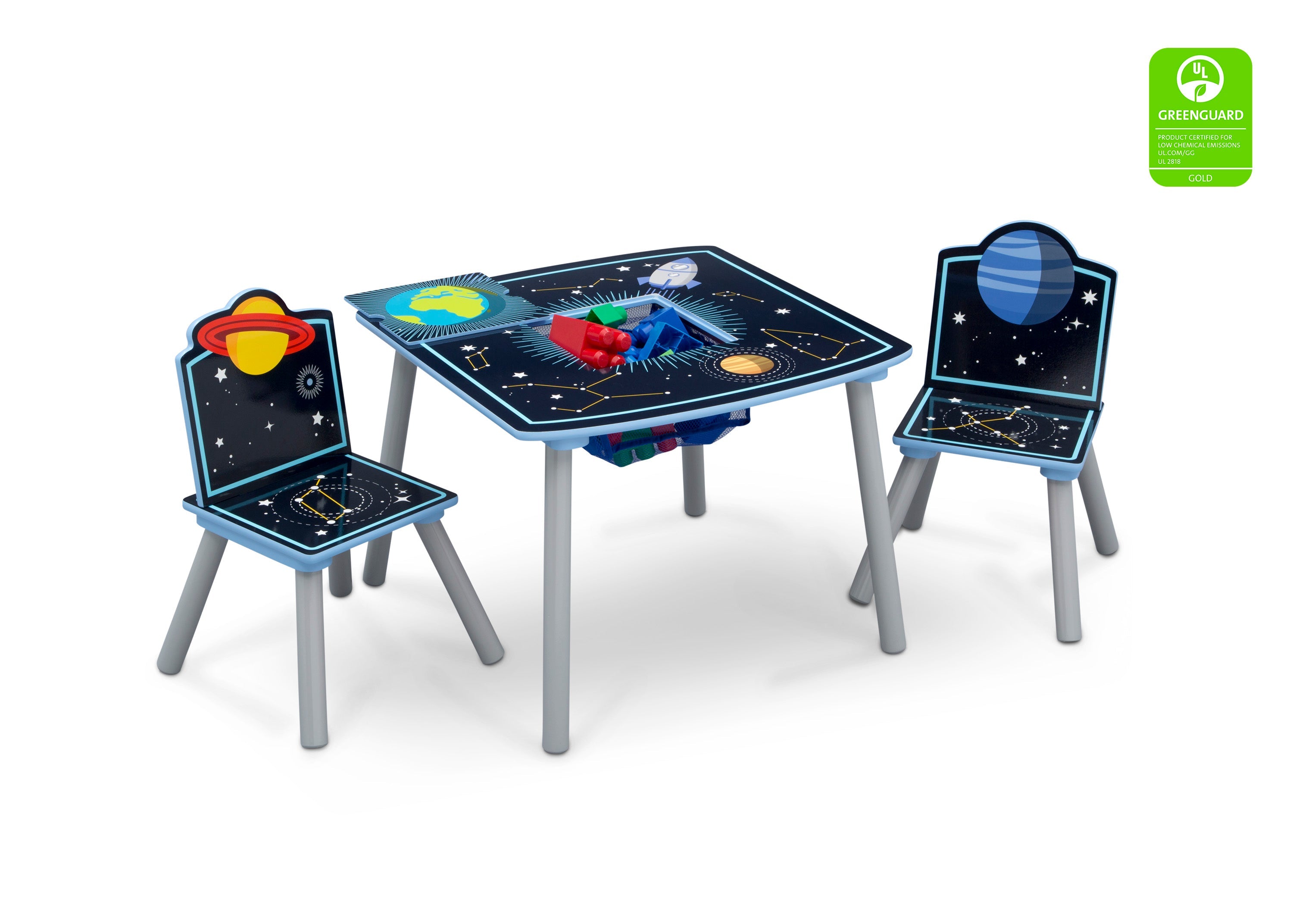 Space Adventures Kids Wood Table and Chair Set with Storage