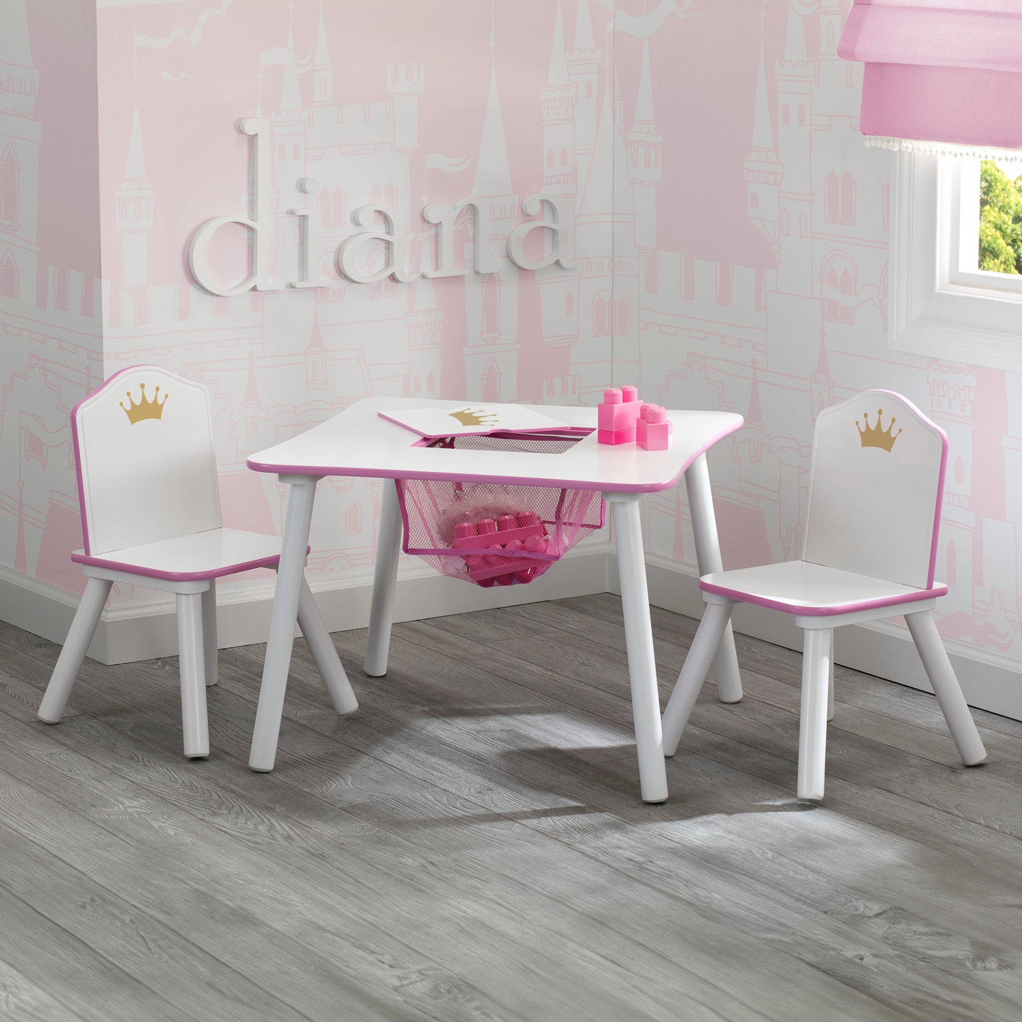 Princess Crown Kids Chair Set and Table. White/Pink