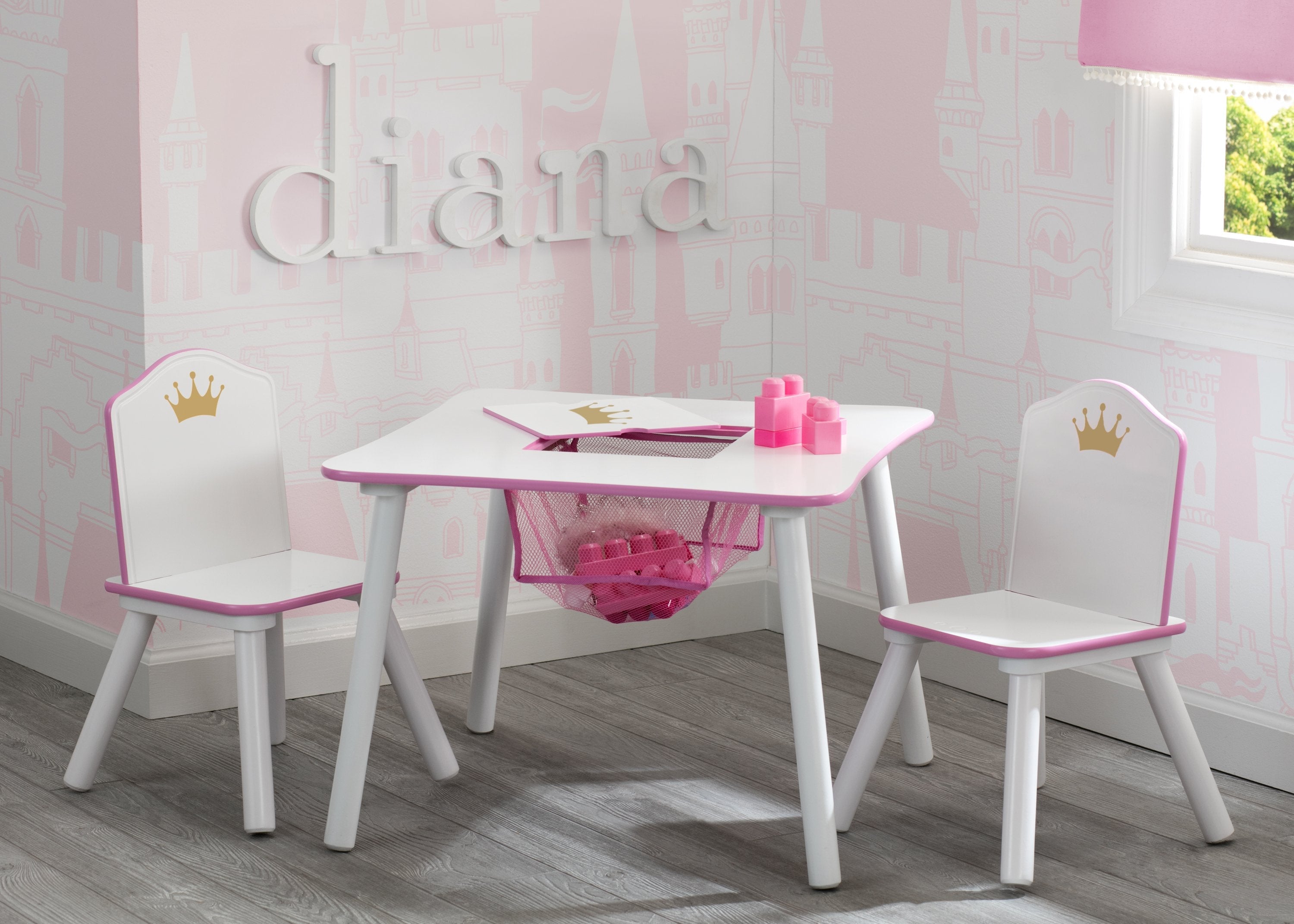 Princess Crown Kids Chair Set and Table. White/Pink