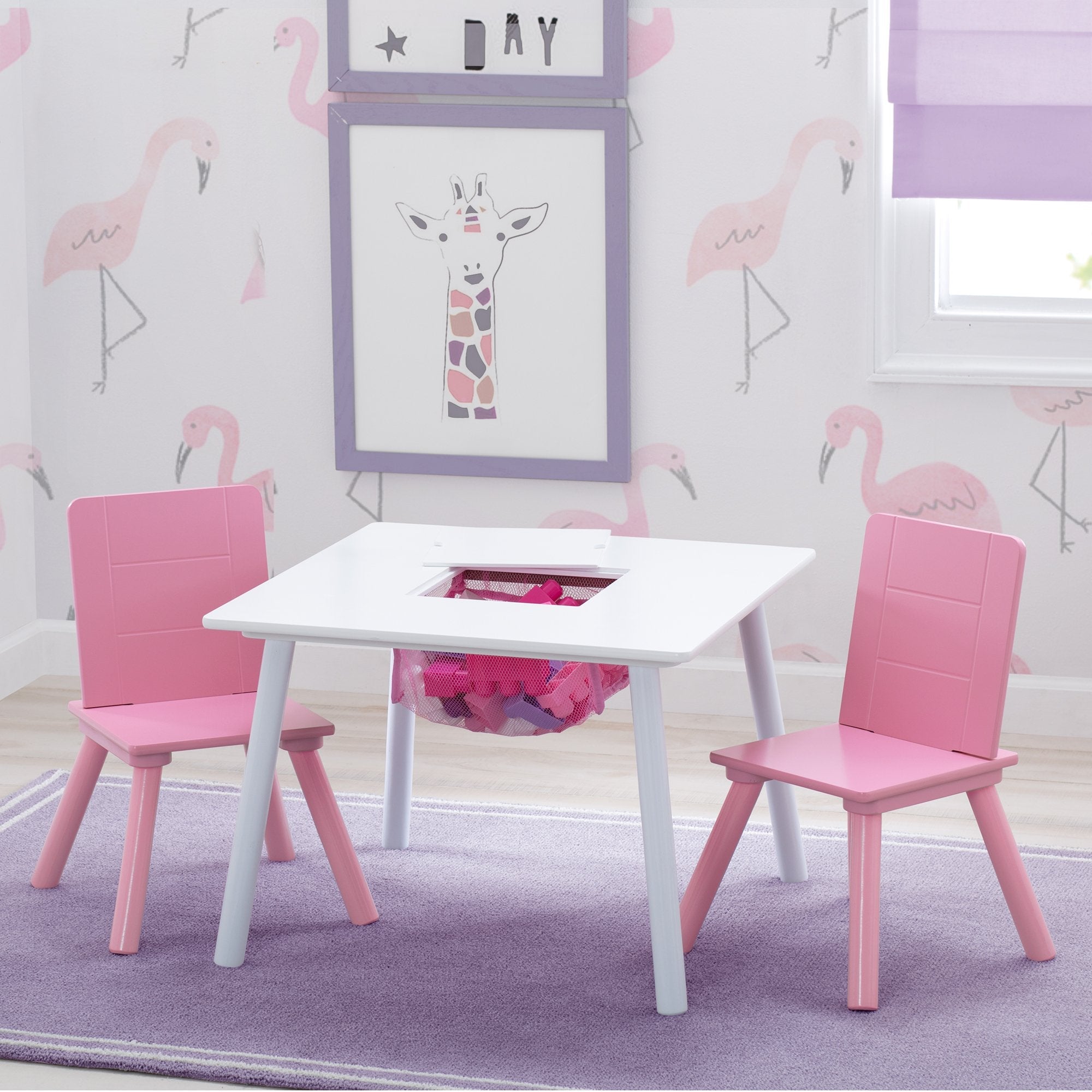 Kids Table and Chair Set with Storage (2 Chairs Included)